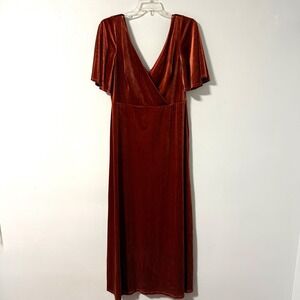 Ever‎ Pretty Rust Velvet Maxi Dress Gown V-Neck Flutter Sleeve Womens 20